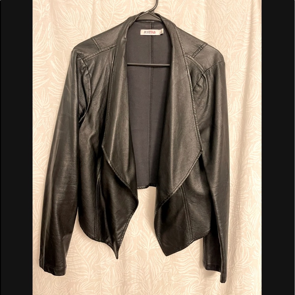 JustFab drape black faux leather jacket